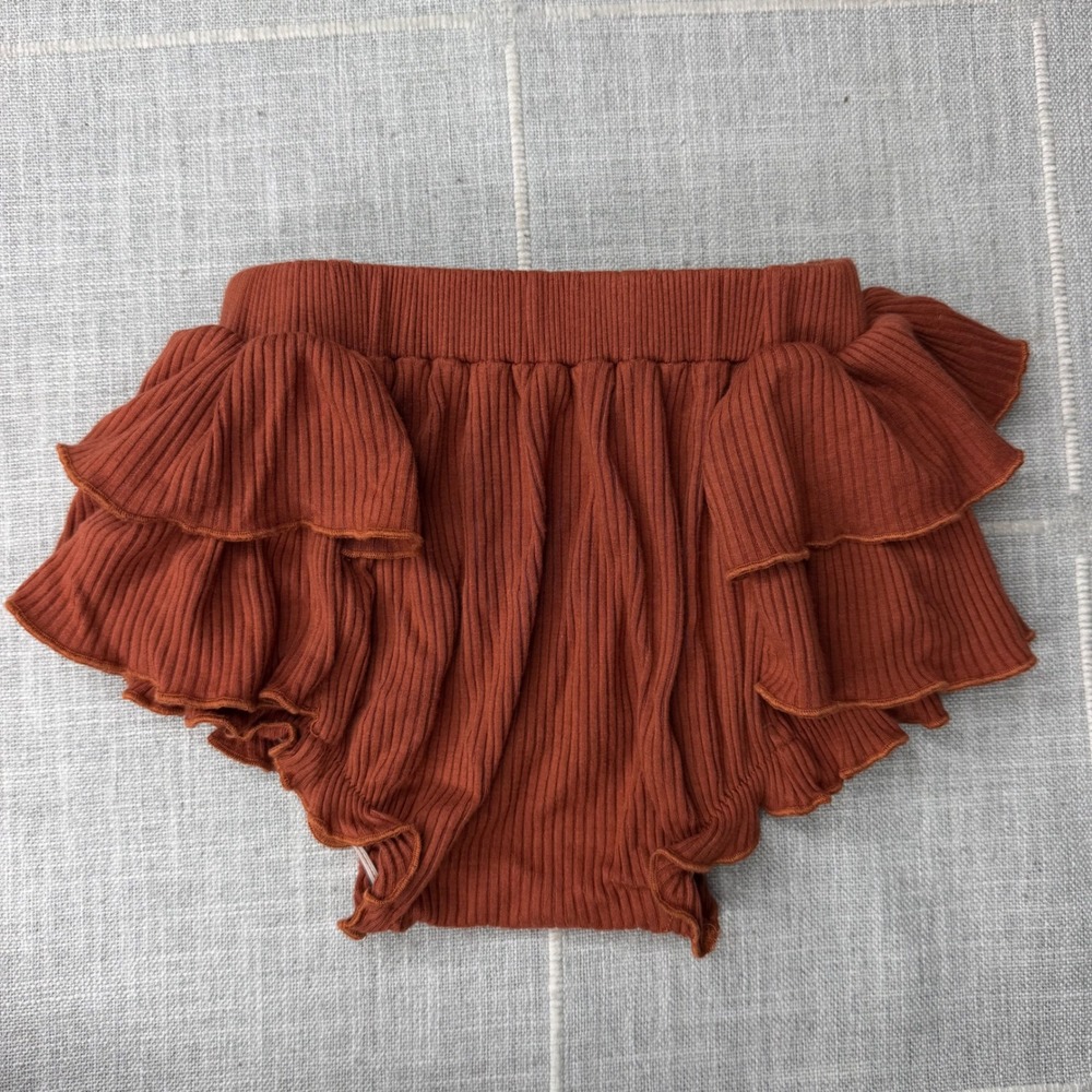 Kate Quinn Brown Terracotta Ribbed Ruffle Butt Bloomers 18-24M Diaper Cover
